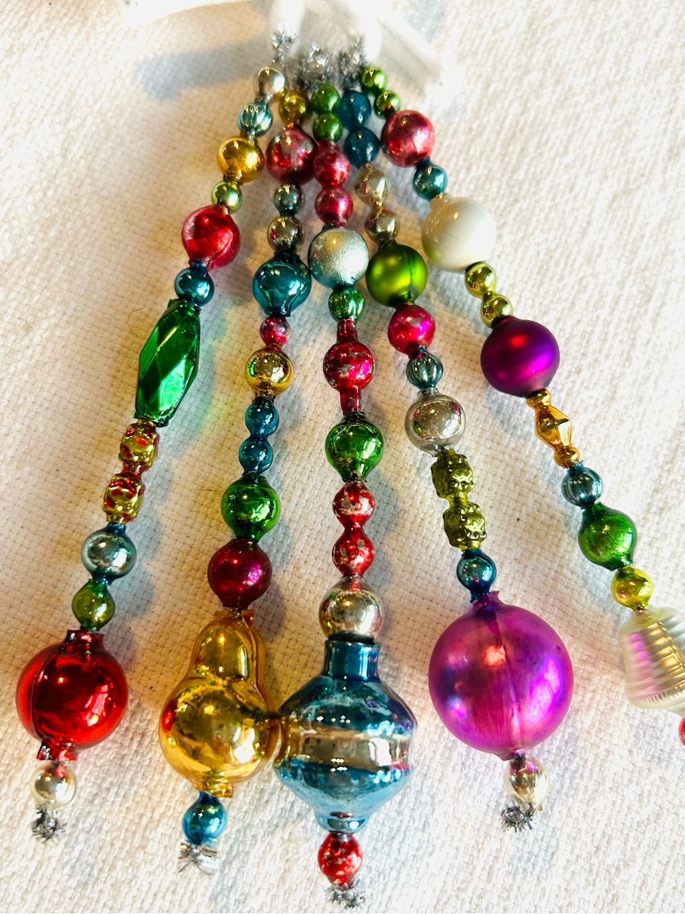 Vintage repurposed mercury glass garland bead icicle holiday Christmas ornaments